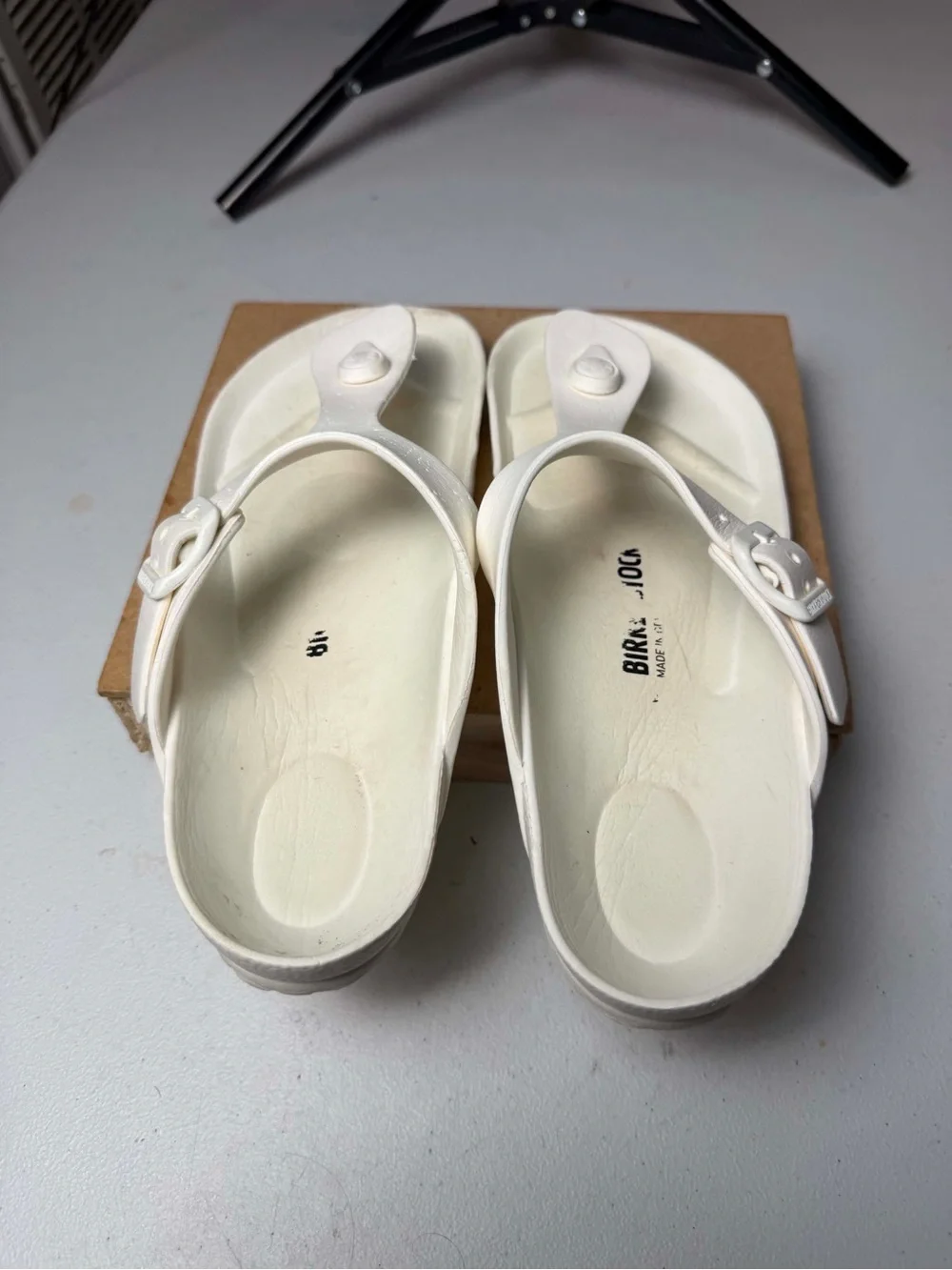 Birkenstock White EVA Thong Sandals with Adjustable Buckle - Picture 9 of 12